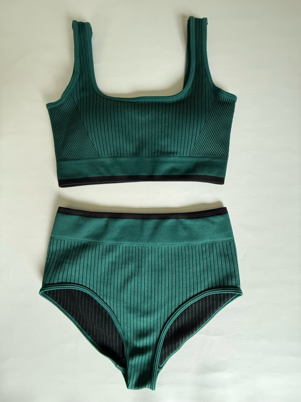 Cupshe Women's Seamless Ribbed Green Two-Piece Swim Set Size SM - Picture 6 of 9